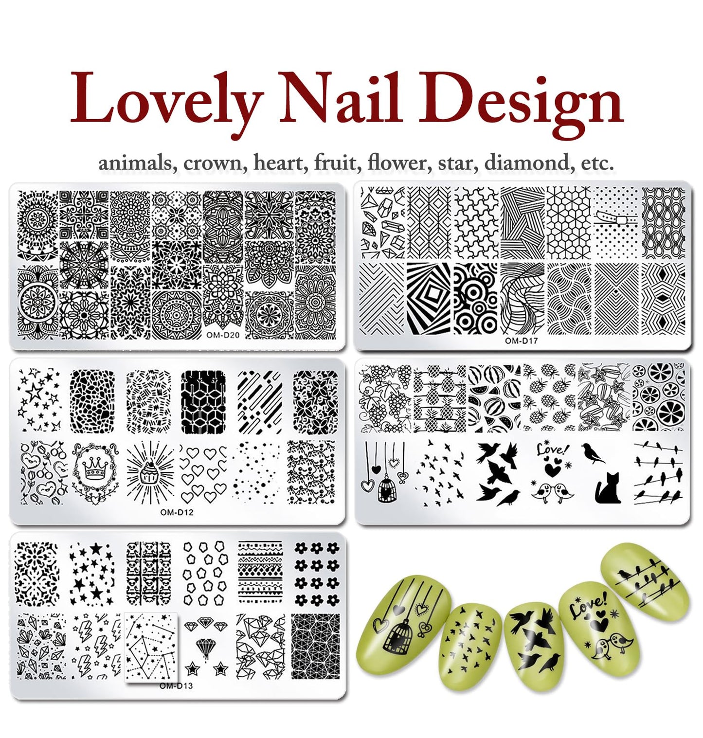 SILPECWEE 10pcs Nail Stamping Plates Nail Stamp Kit Geometry Designs Nail Art Stencil Nail Plate Template Nail Art Accessories for DIY & Salon