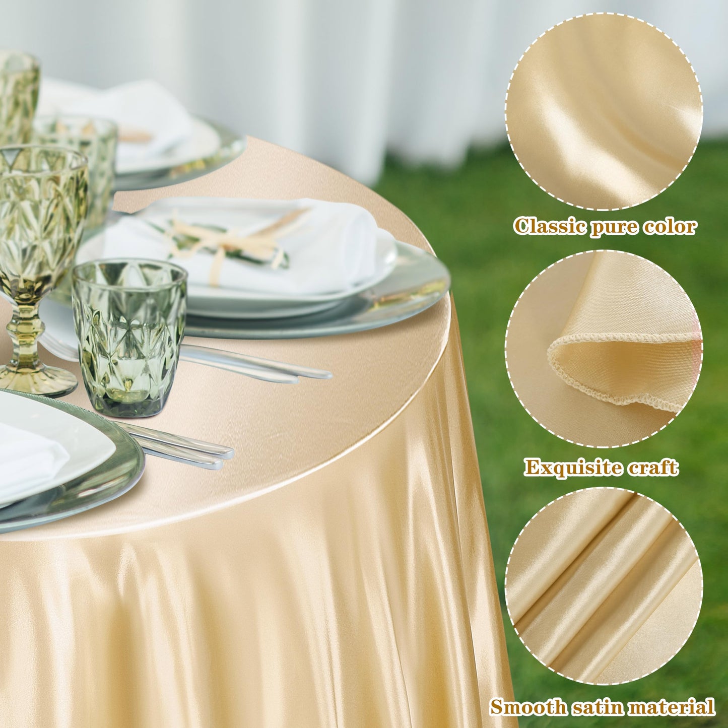 TURSTIN 2 Pieces Round Satin Tablecloth 120 Inches Overlay Table Cover Smooth Fabric Table Decor Bright Silk Tablecloth for Holiday Dinner Wedding Banquet Decoration (Champagne)