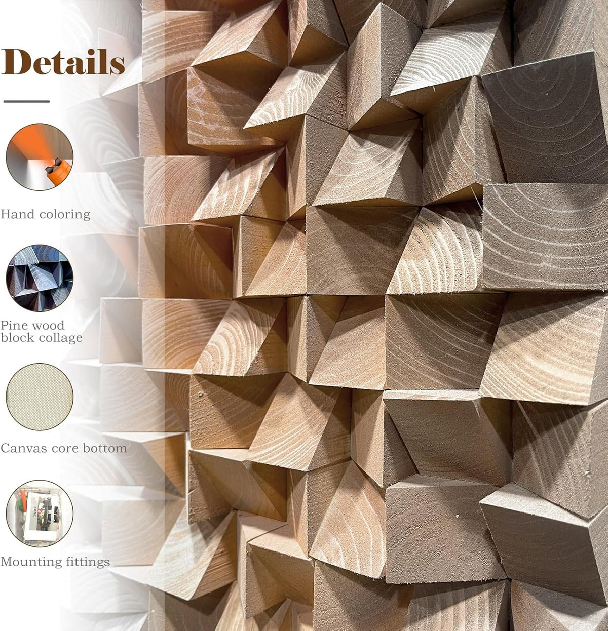 LIUZEYUE - 3D Wood Wall Art Decor Hand Crafted Wooden Blocks | Geometric Sculpture Art Modern Home Office Wall Art Easy Installation