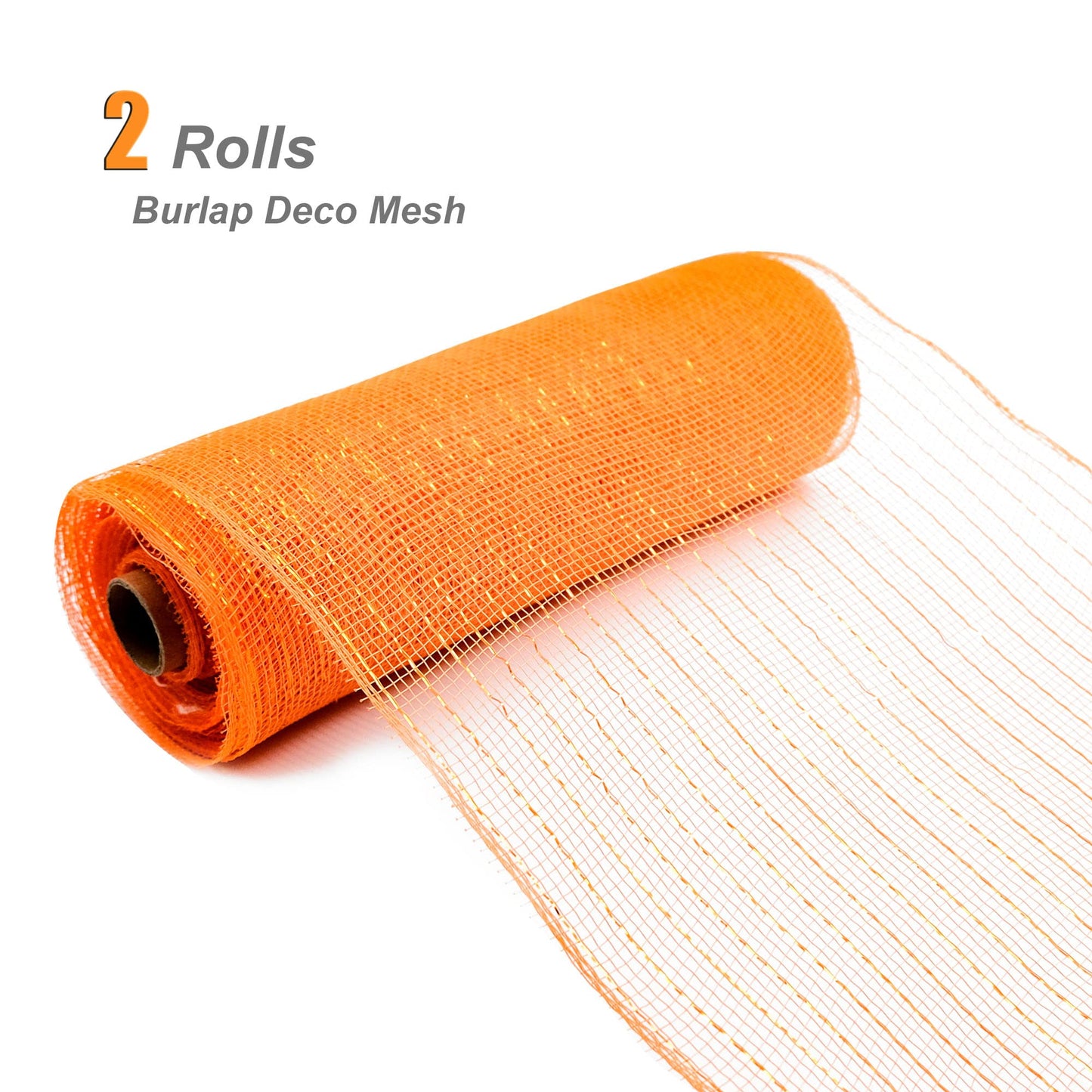 GouZaak 2 Rolls Orange Deco Mesh Ribbon 10 in x 30 ft,Basic Metallic Poly Mesh Ribbon Rolls for DIY Wreath Supplies Christmas Tree Halloween Decoration