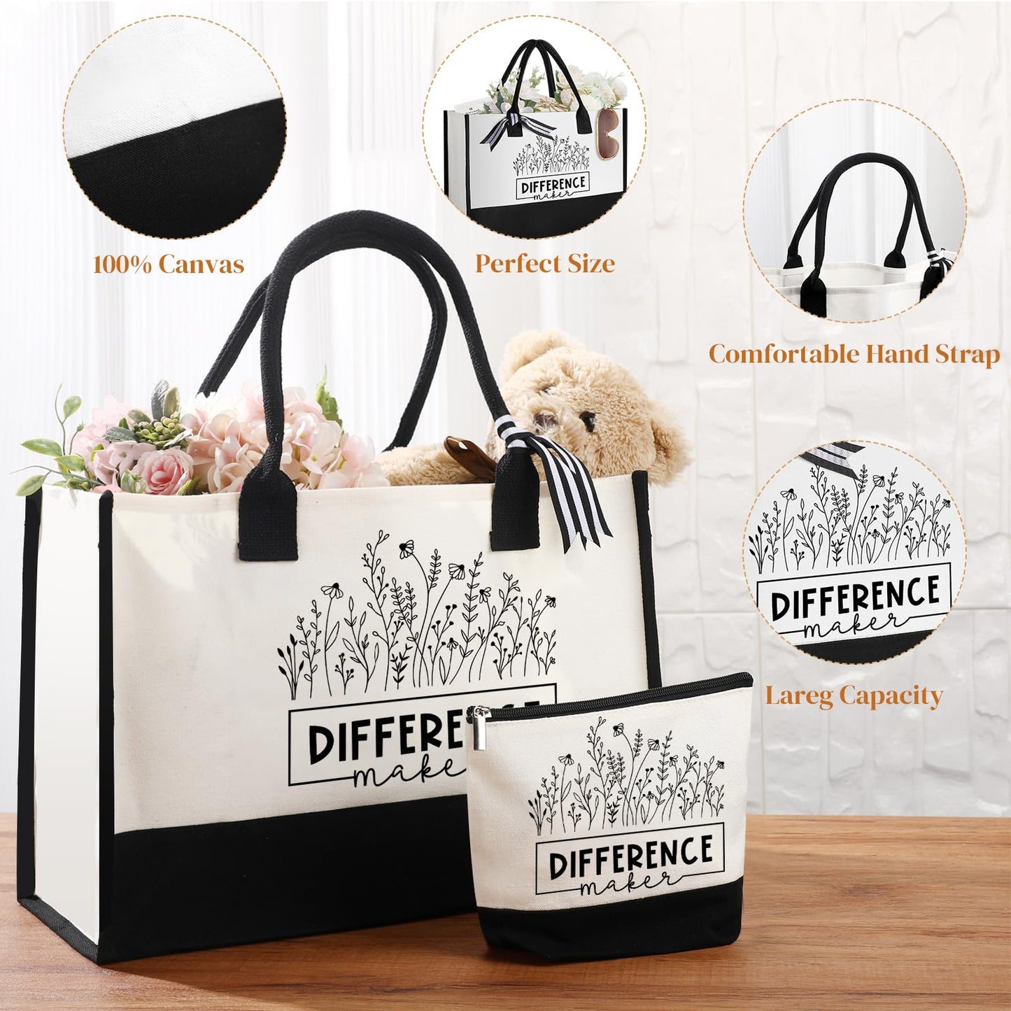 Funnymoom 7 Pcs Difference Maker Gift Employee Appreciation Tote Leather Journal Pen Tumbler Thank You Gift Women