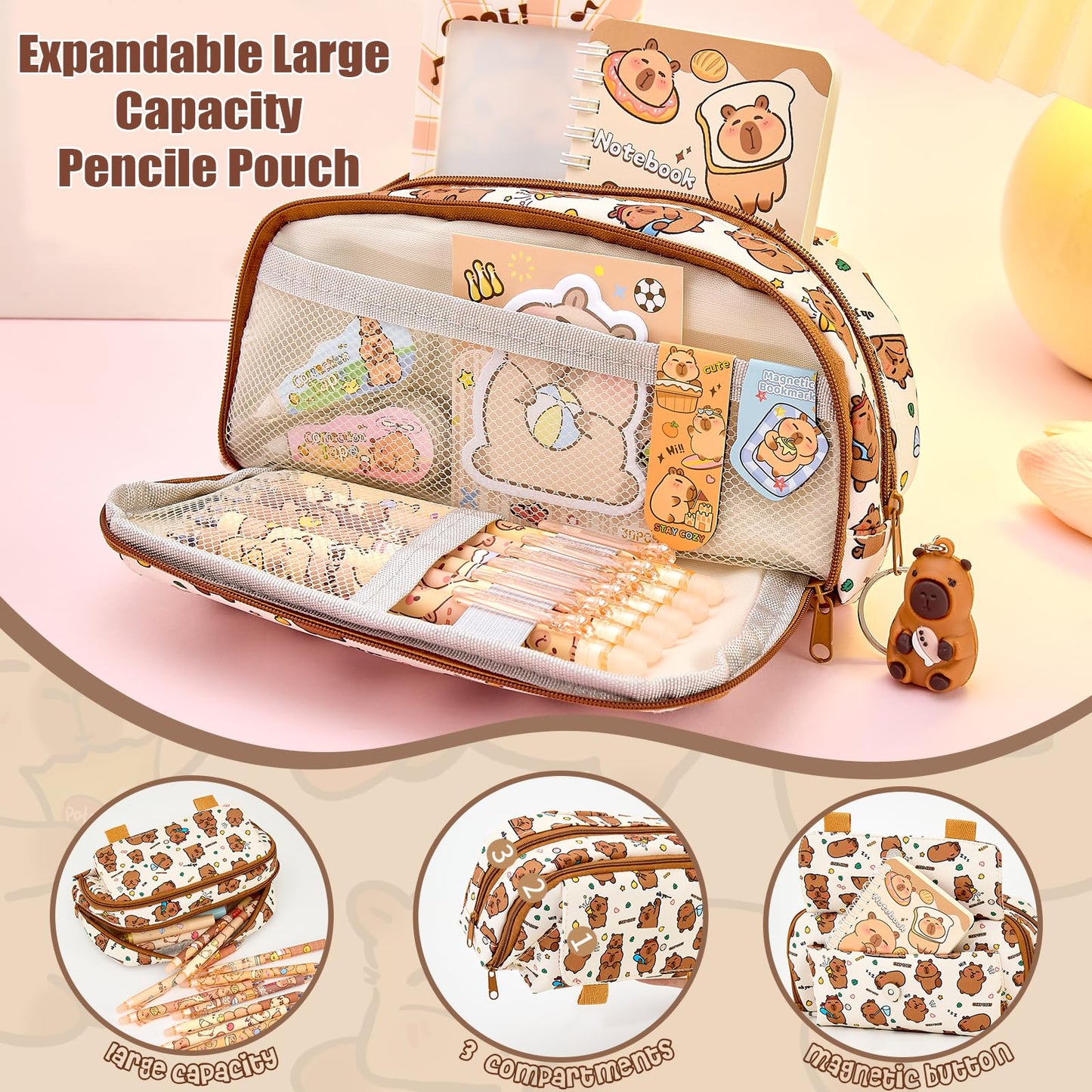 Zadoreck Cute Capybara Stationery Gift Set for Kids,30 Piece Animal Theme School Supplies Kit with Pencil Case,Notebook & Stickers,Practical and Fun for Birthday,Easter& Festivals Gift Girls Boys
