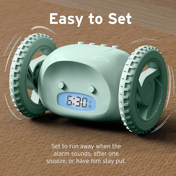 CLOCKY Alarm Clock on Wheels – Loud Rolling Alarm Clock for Heavy Sleepers