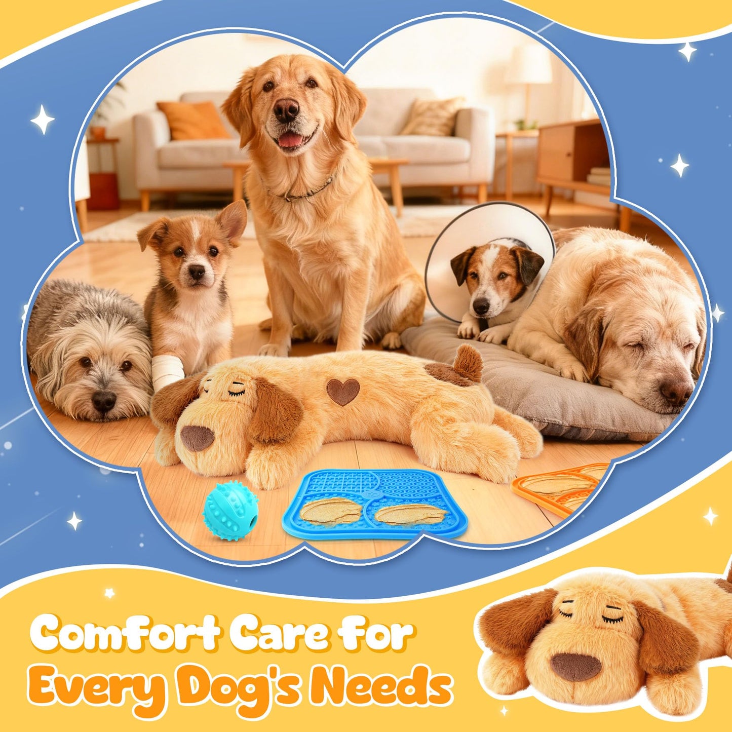 PatsFran Heartbeat Puppy for Dogs, Lick Mats & Treat Ball– All-Round Calming Kit for Anxiety Relief, Sleep Aid & Behavior Training, Puppy Essentials to Keep Them Busy（4 Pcs）