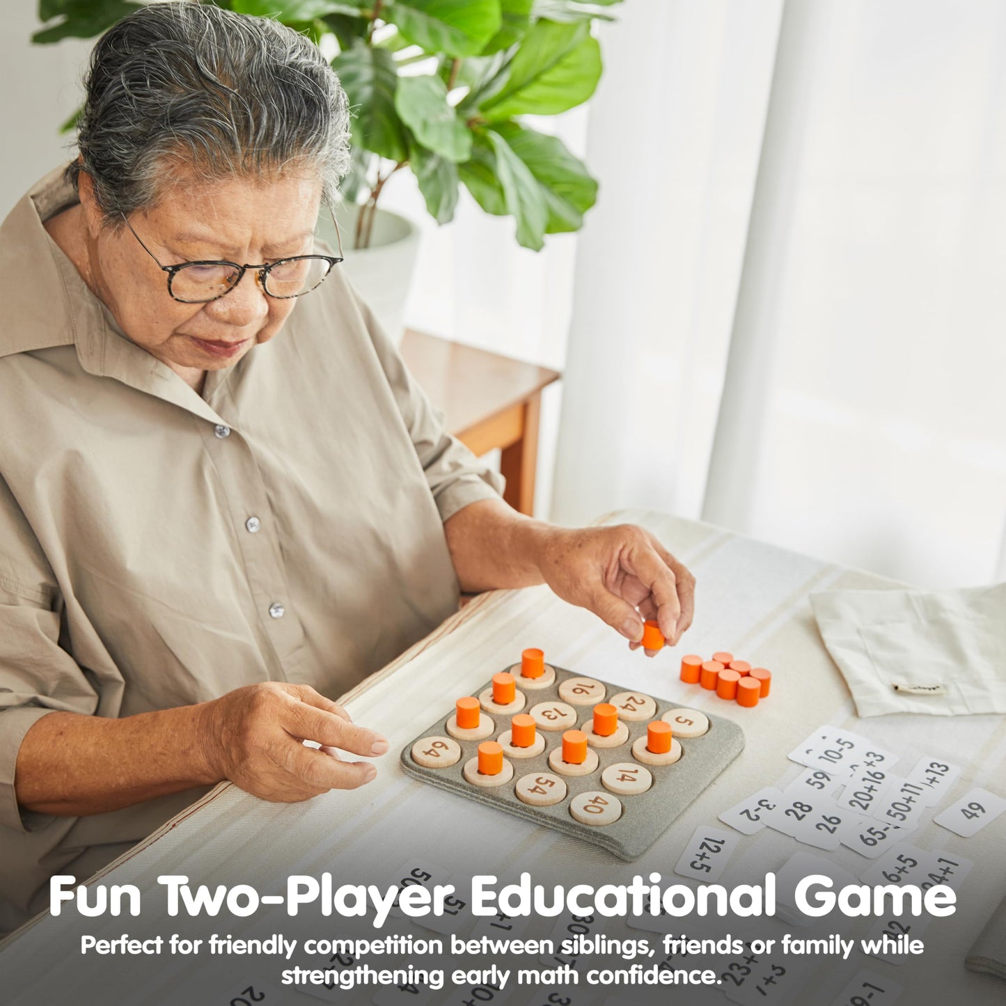 PlanToys® Wooden Math Bingo Game for Montessori Inspired Number Play | Early Math, Counting and Logical Thinking Activity | Eco Friendly Wooden Learning Game for Home or Classroom