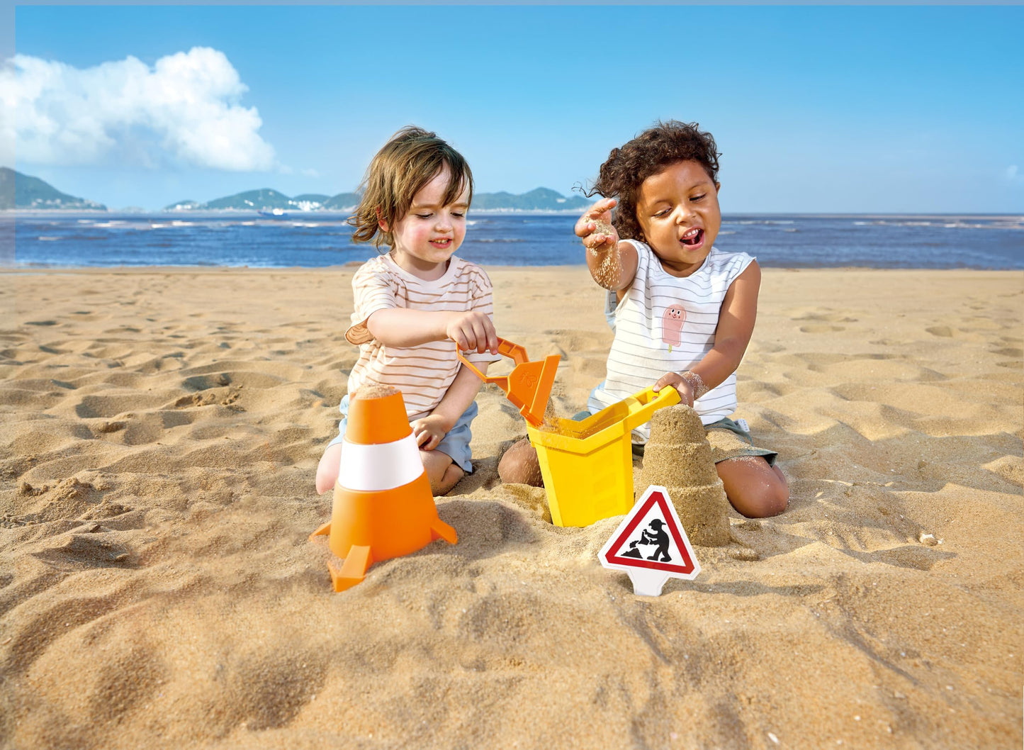 Hape Construction Sand Toy Set | Toy Set with Bucket, Shovel, Cone and Sign, for Children Ages 3+ Years