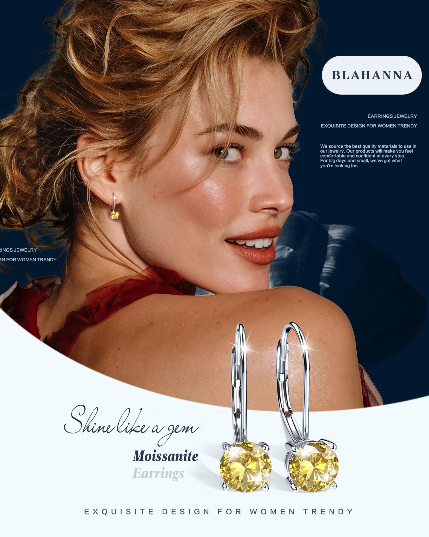 Blahanna Moissanite Earrings,1.0ct-2.0ct D Color Brilliant Round Cut Earrings S925 Sterling Silver Dangle Earrings Moissanite Leverback Drop Earring