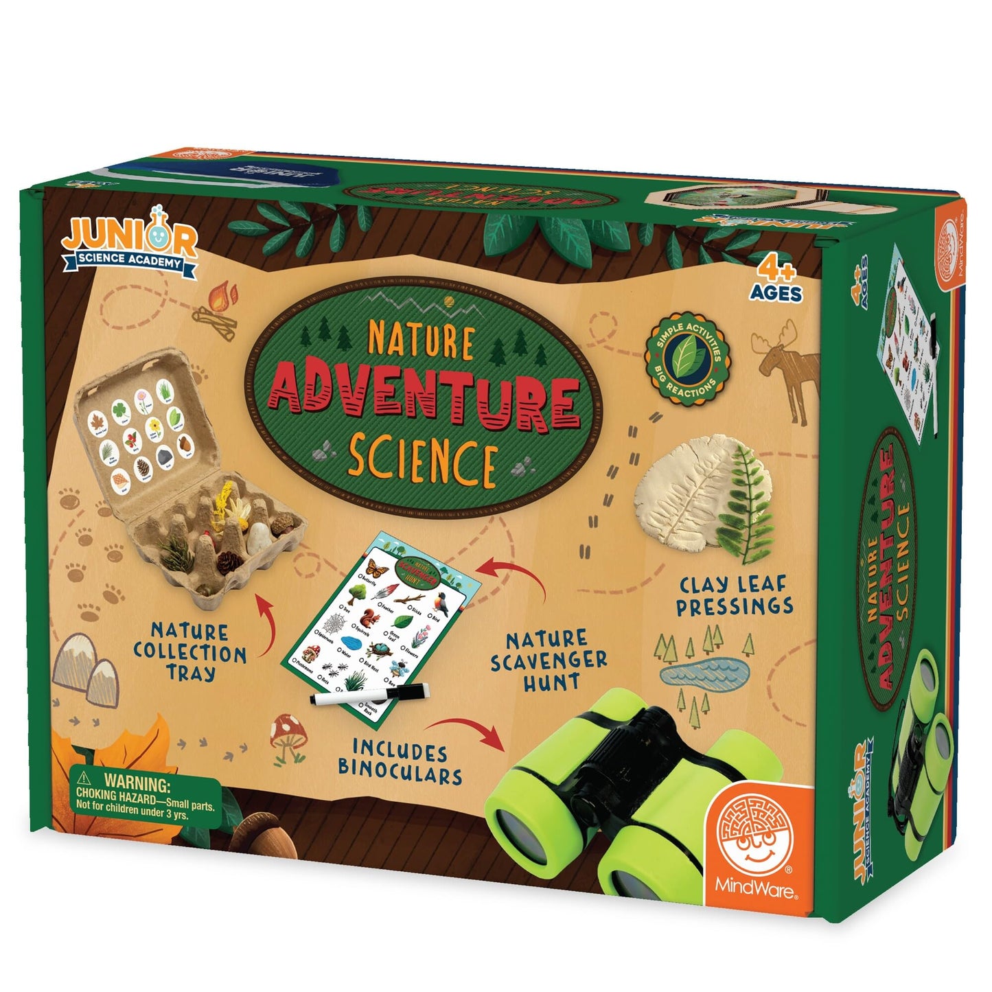 MindWare Junior Science Academy Nature Adventure Science Kit – STEM Outdoor Discovery Kit for Kids Ages 4+ Build a Kaleidoscope, Make Sun Prints, Create Clay Pressings & Explore Nature with Binoculars