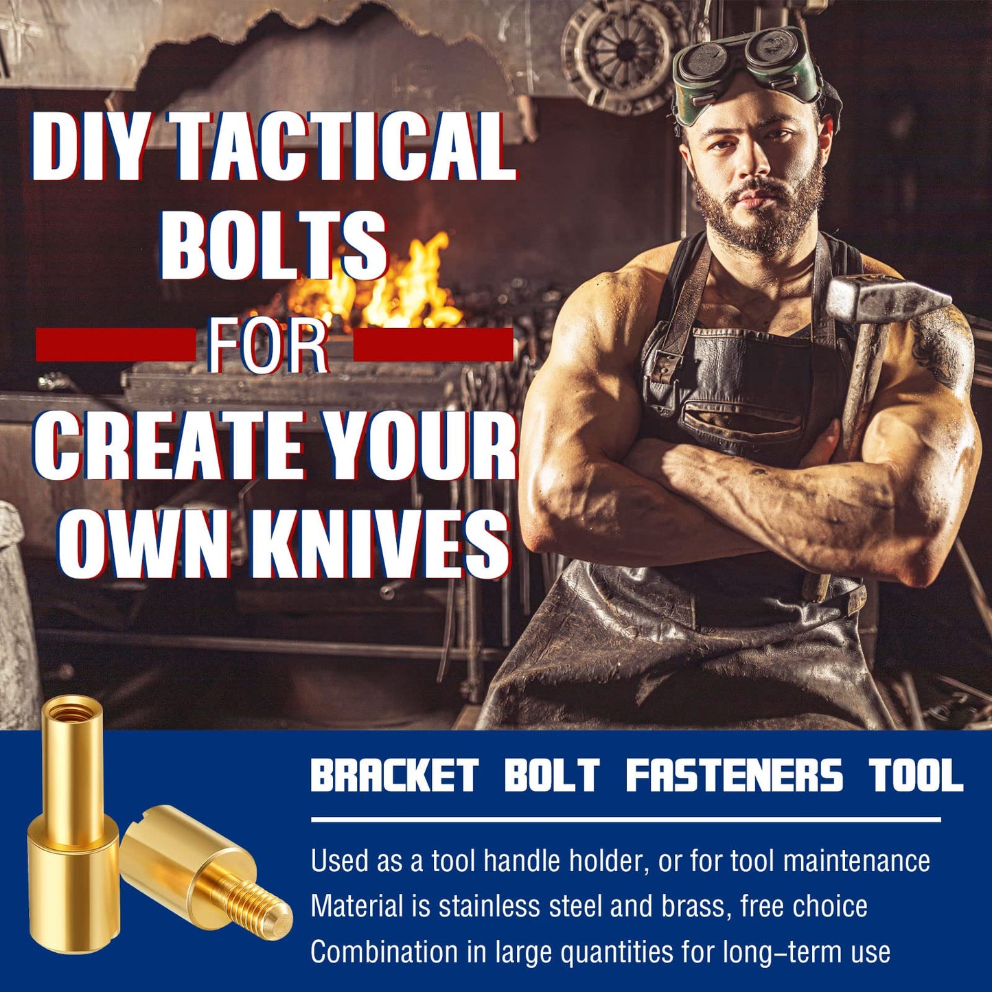 Charniol 20 Sets Brass Bracket Bolt Fasteners and Stainless Steel Bracket Bolt Fasteners Tactical Lock Rivets Knife Making Supplies Handle Pins Knife Screws for Handles, Head Diameter 6 mm