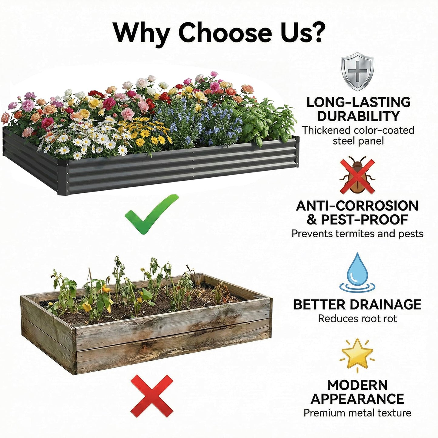 Rujkodvh 2PCS 6x3x1 FT Rectangle Metal Raised Garden Bed Kit, Elevated Garden Planter Box Outdoor, Large Planters for Outdoor Plants, Flower, Vegetables, Fruit, Herbs (Dark Gray)