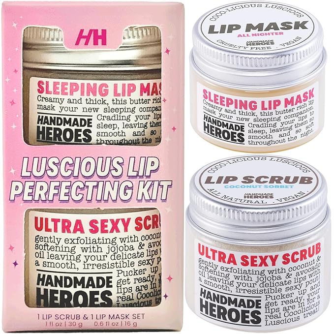 100% Natural Lip Scrub Vegan Conditioning Coconut Lip Exfoliator Gentle Exfoliant Sugar Lip Polish and Lip Exfoliator Scrubber for Chapped and Dry Lips (Lip Scrub and Mask Gift Set) Stocking Stuffers