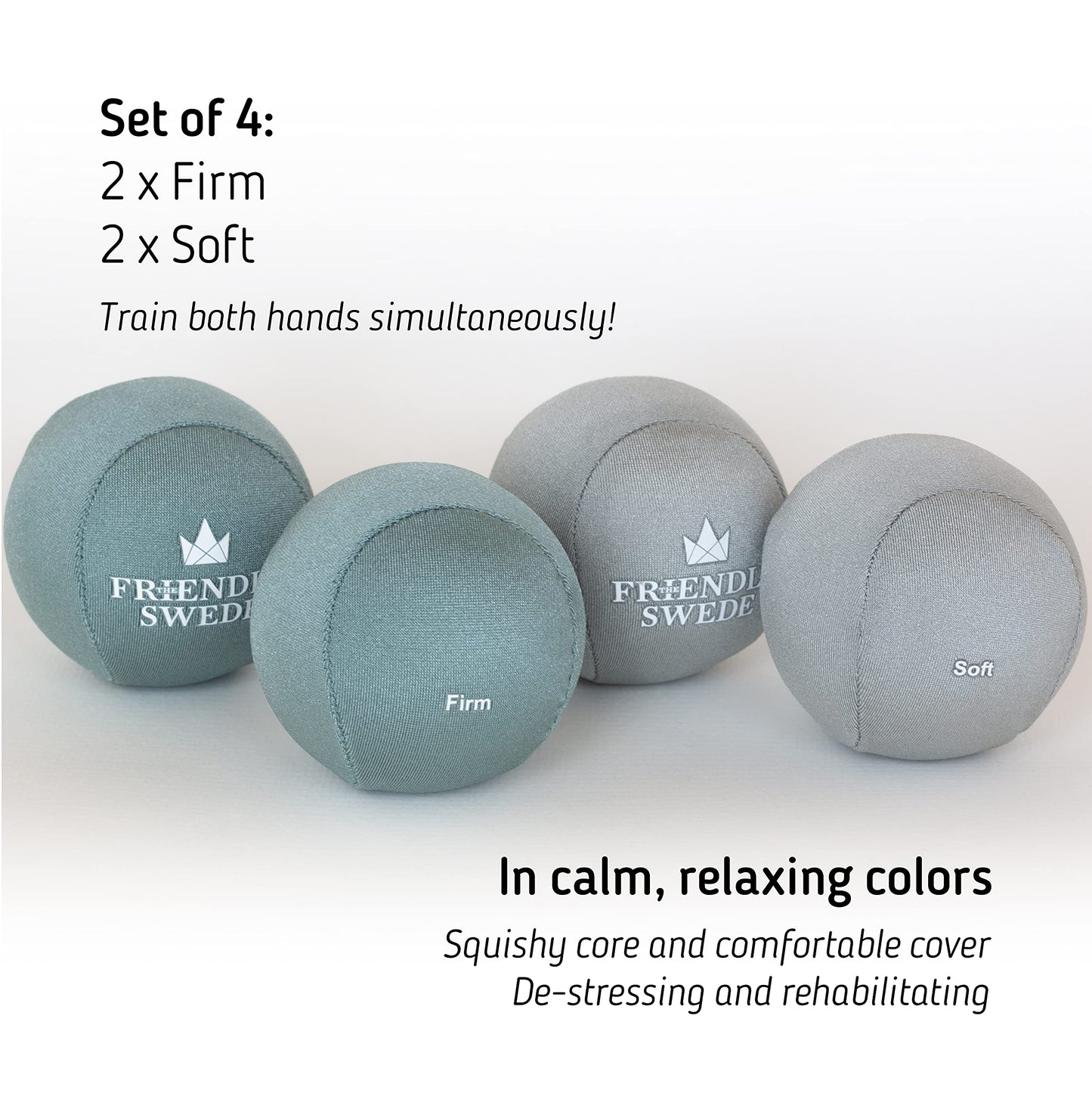 The Friendly Swede Stress Balls for Adults — 4 Pack of Squeeze Balls for Grip Strength Training, Stress Relief & Hand Therapy - Hand Exercise for Grip Strength with 2 Resistance Levels