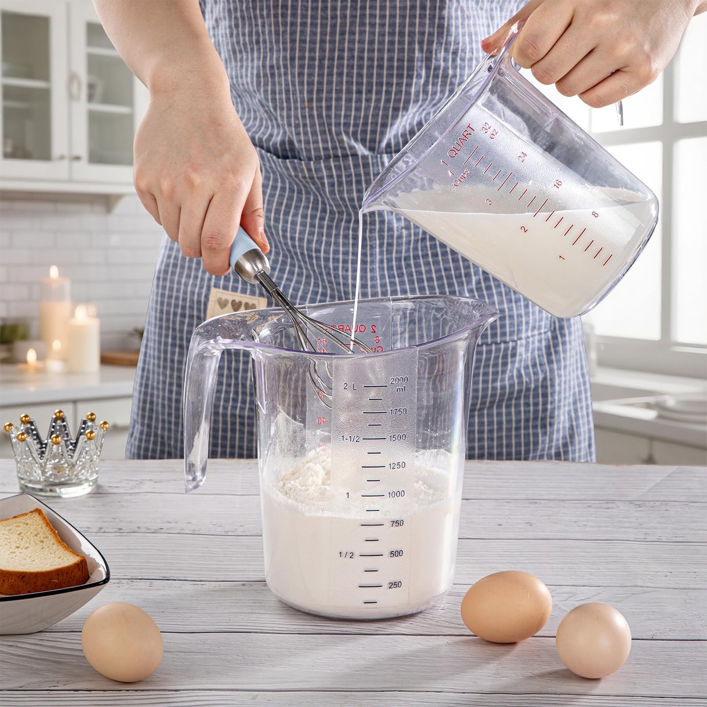 DaYammi Measuring Cups 3-Piece, Unbreakable Food-Grade Plastic Measuring Cup for Dishwasher, 1/2/4-Cup Nesting Liquid Measuring Cups for Prepping, Baking, Cooking, Readable Markings, Clear