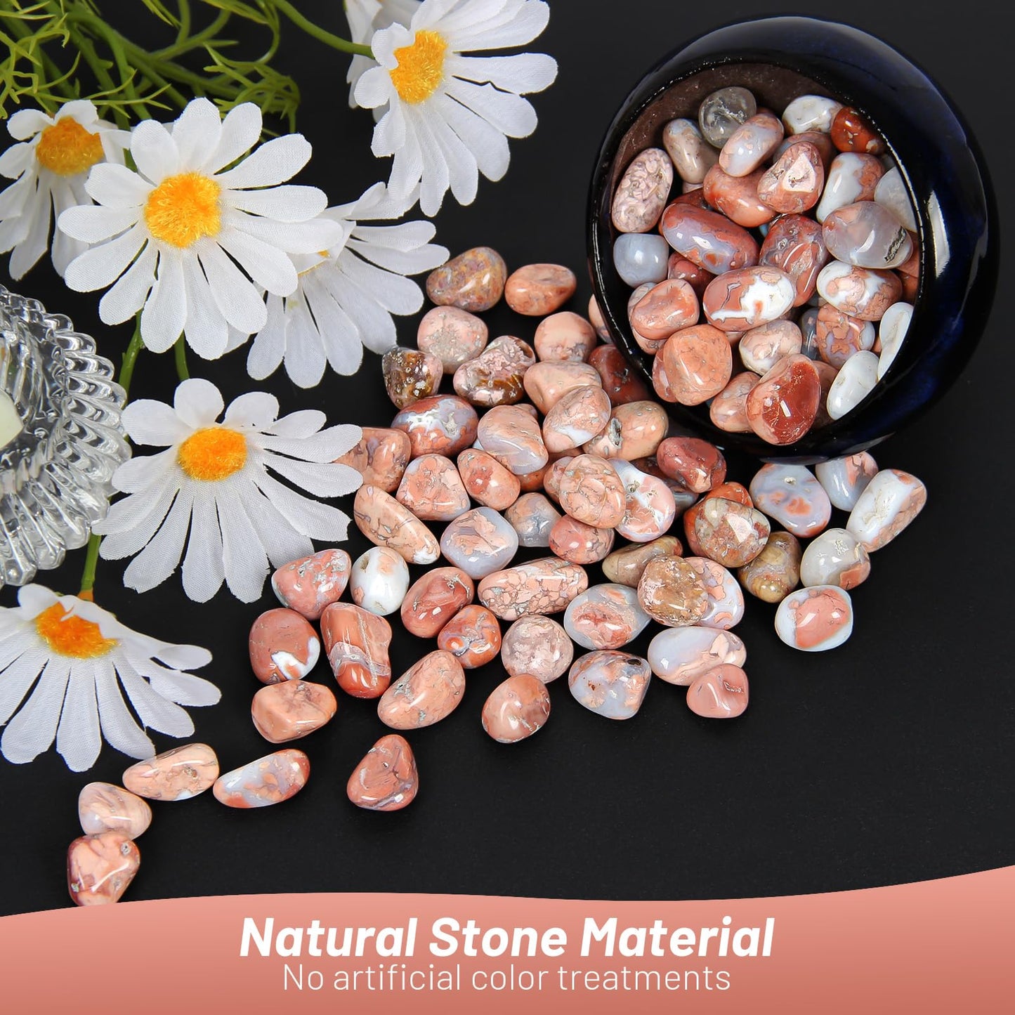 1.1lb Natural Crushed Pink Botswana Agate Crystal Tumbled Chips-Healing Crystals Chips Bulk, Crushed Crystal Gemstones for Crafts, Beautiful Package for Gift (Pink Botswana Agate)