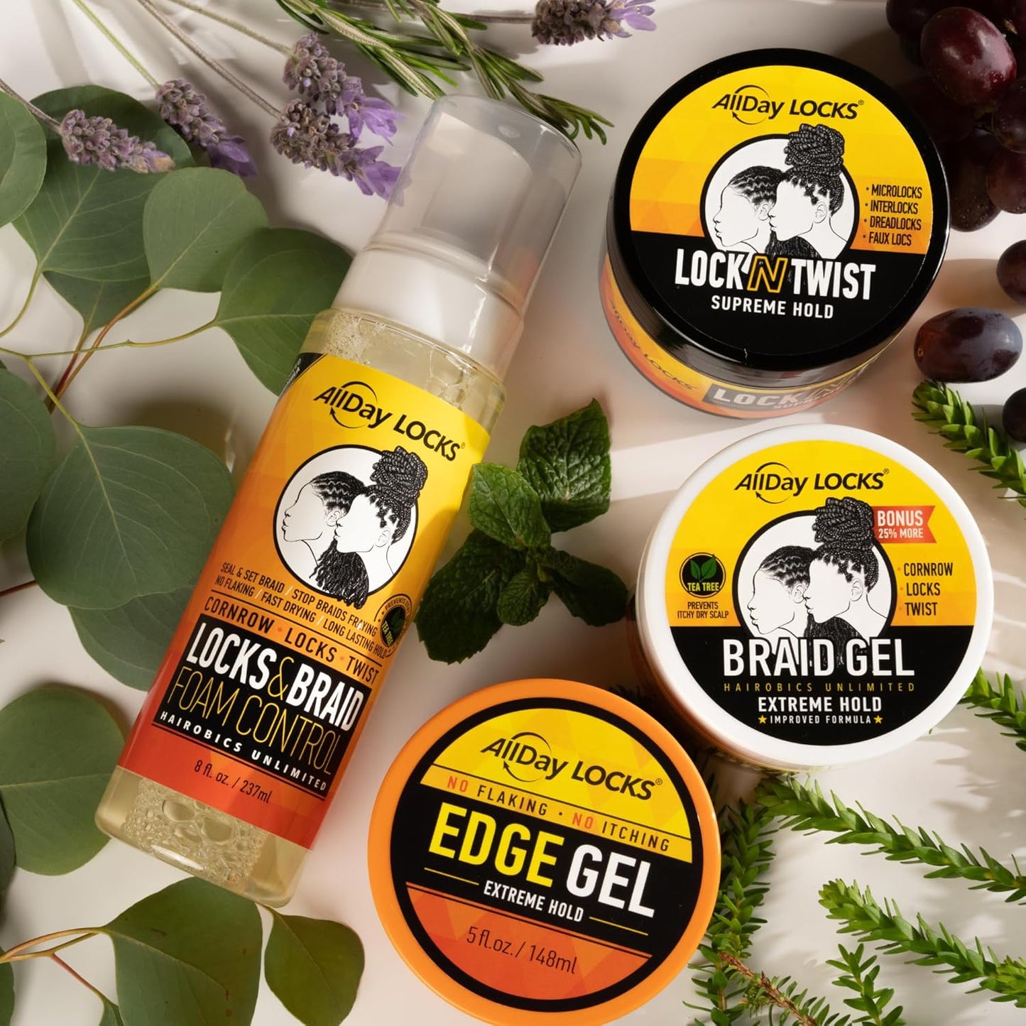AllDay Locks Braid Gel (Jar) | Extreme Hold, High Shine | Frizz & Flake-Free Edge Control | Tea Tree, Lavender, Peppermint Oil | Slick & Style Braids, Locks, Twists, Cornrows | 32 oz
