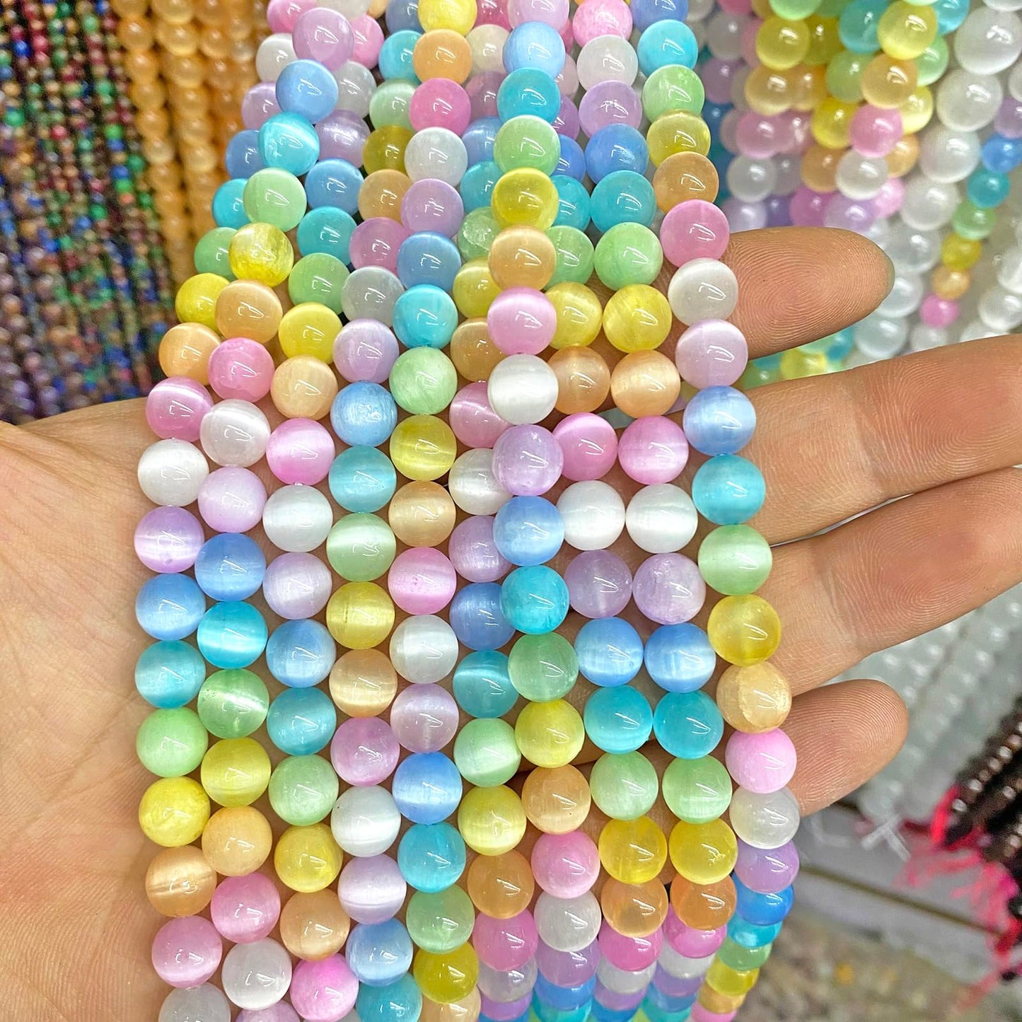 6MM 60PCS Colorful Selenite Gypsum Stone Crystal Beads for Jewelry Making DIY Bracelet