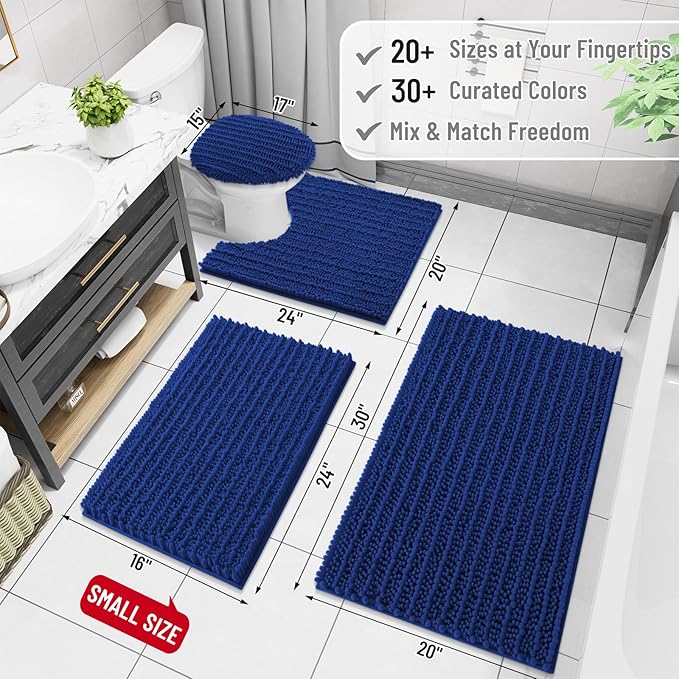 Arotive Luxury Chenille Bathroom Rug Mat, Extra Soft Thick Absorbent Shaggy Bath Rugs, Non-Slip Machine Wash Dry, Plush Bath Mats for Bathroom, Shower and Tub, 34x21, Royal Blue
