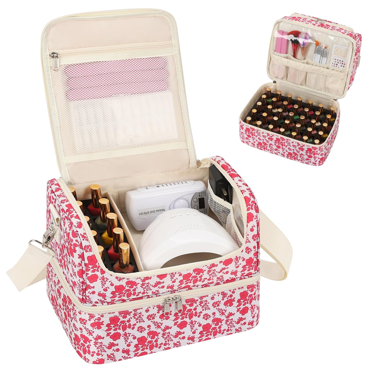 CUBETASTIC Nail Polish Organizer, Nail Supplies Storage Case Holds 45 Bottles Nail Polish & Nail Lamp, Travel Nail Tech Carrying Bag, Nail Kit Bag For Nail Stuff & Manicure Tools