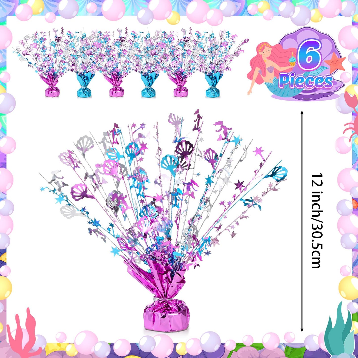 Ceenna 6 Pcs Table Decorations birthday decorations Metallic Gleam Foil Spray Centerpieces Shell Model Branches Leaf Glitter Table Centerpieces for Cosplay Holiday Party (Mermaid)