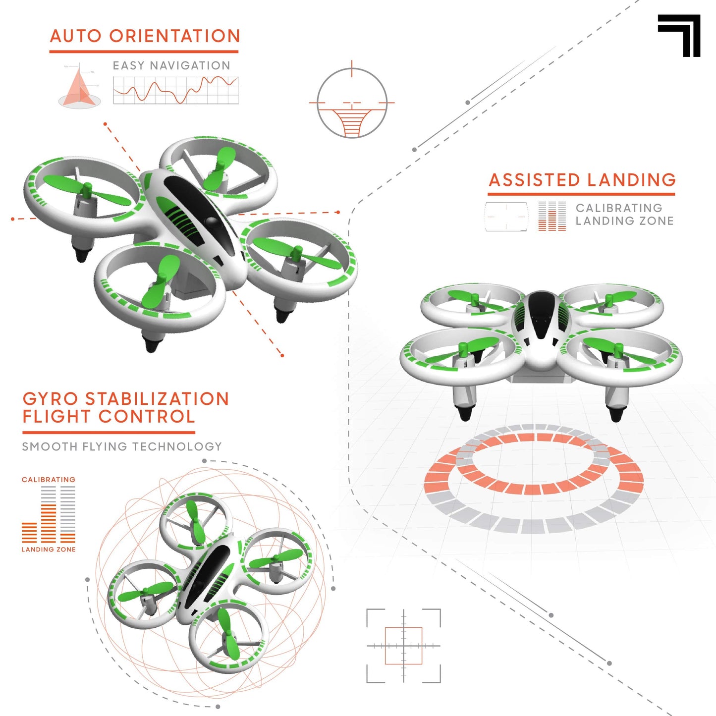 SHARPER IMAGE 2.4GHz RC Glow Up Stunt Drone with LED Lights, Mini Remote Controlled Quadcopter with Assisted Landing, Small Plane for Kids and Beginners, Wireless and Rechargeable
