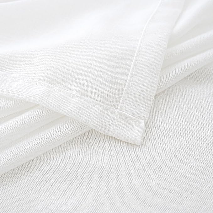 BGment White Linen Curtains 54 Inch Length for Living Room - Rod Pocket Textured Drapes Light Filtering for Bedroom Country Decorative Lightweight Natural Rustic, 2 Panels Set, 42 X 54 Inch
