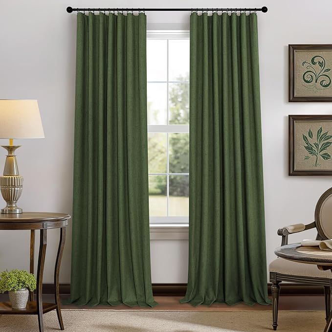 Christmas Green Blackout Curtains for Bedroom Linen Light Pale Olive Green Room Darkening Window Drape Black Out Dark Curtains for Ceiling Door Living Mid Century Modern Decor 108 Inches Long 2 Panels
