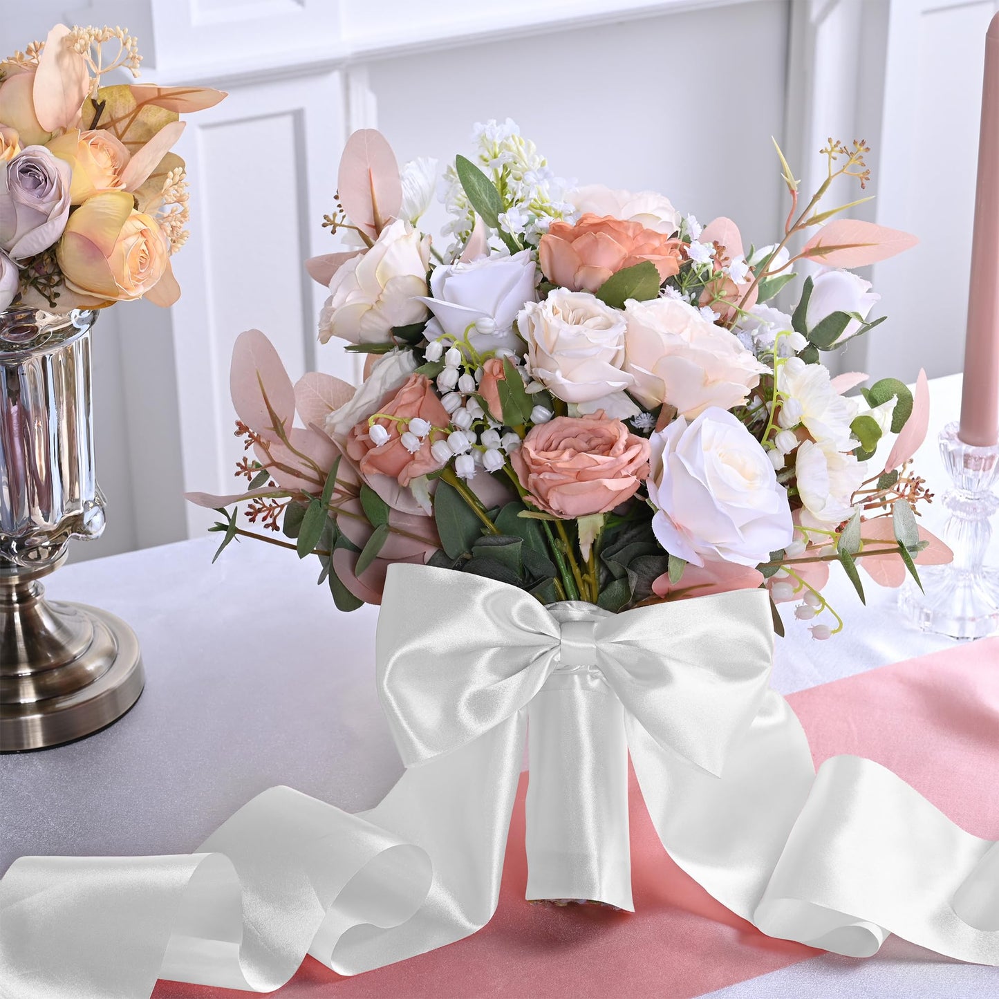 BVIEAKD Wide White Satin Ribbon 4 Inch x 50 Continuous Yards Solid Fabric Ribbon for Cutting Ceremony kit Grand Opening Wedding Birthday Party Decoration Bows Chair sash