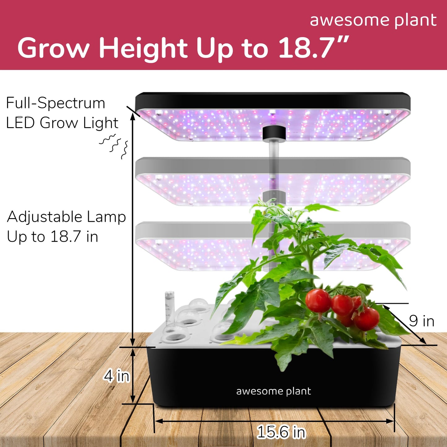 Awesome Plant 14Pro Hydroponics Growing System Kit (14 Pods), Large Indoor Herb Garden Kit with 5L Watertank, LED Grow Light, Perfect Hydroponic Gardening Gifts, Adjustable Height Up to 18.7", Black