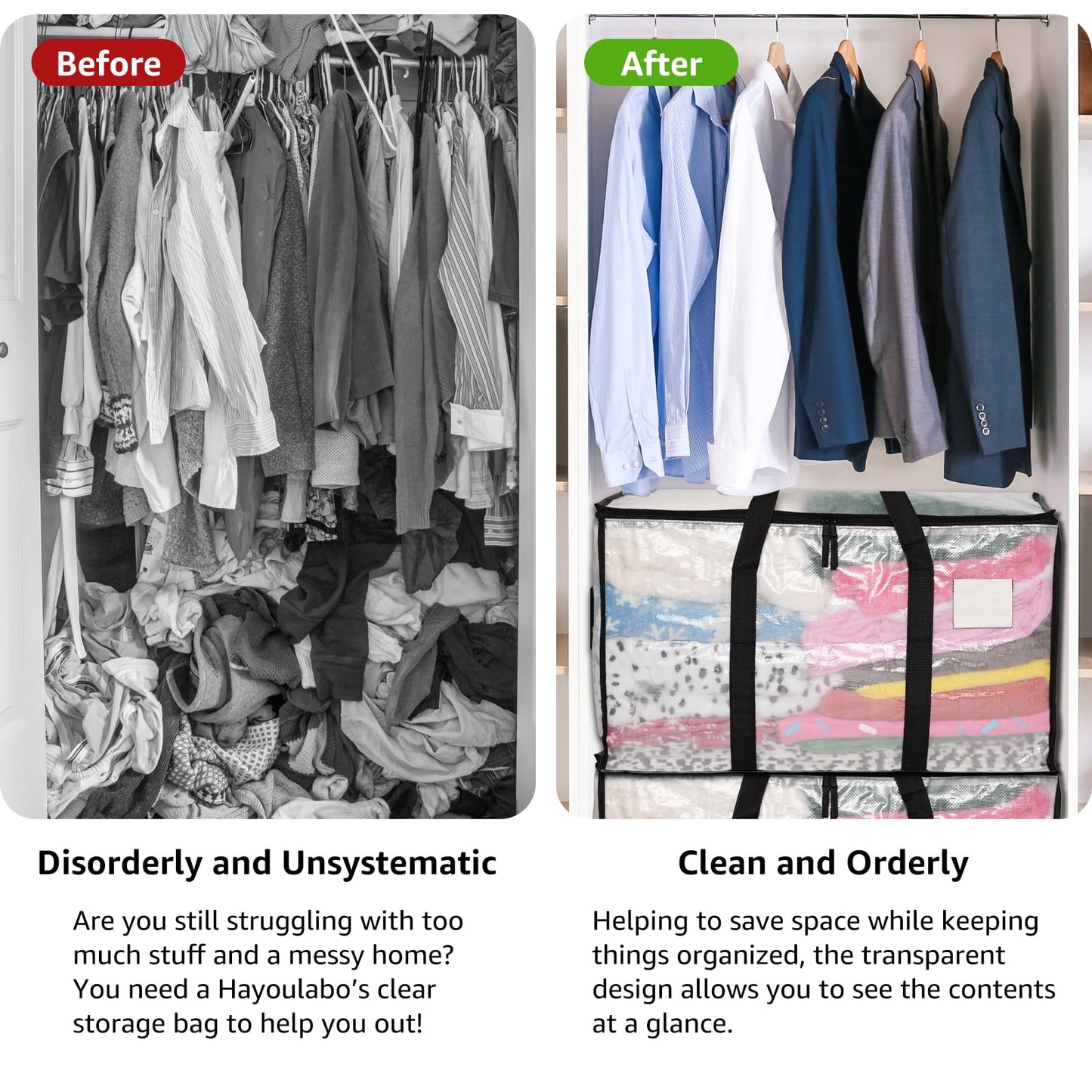 Moving Bags Heavy Duty Extra Large, Alternative for Moving Boxes & Moving Supplies,Clear Storage Bins with Lids, Plastic Packing Tote, Storage Bags for Clothes with Handles & Zippers(Clear, 6 Pack)