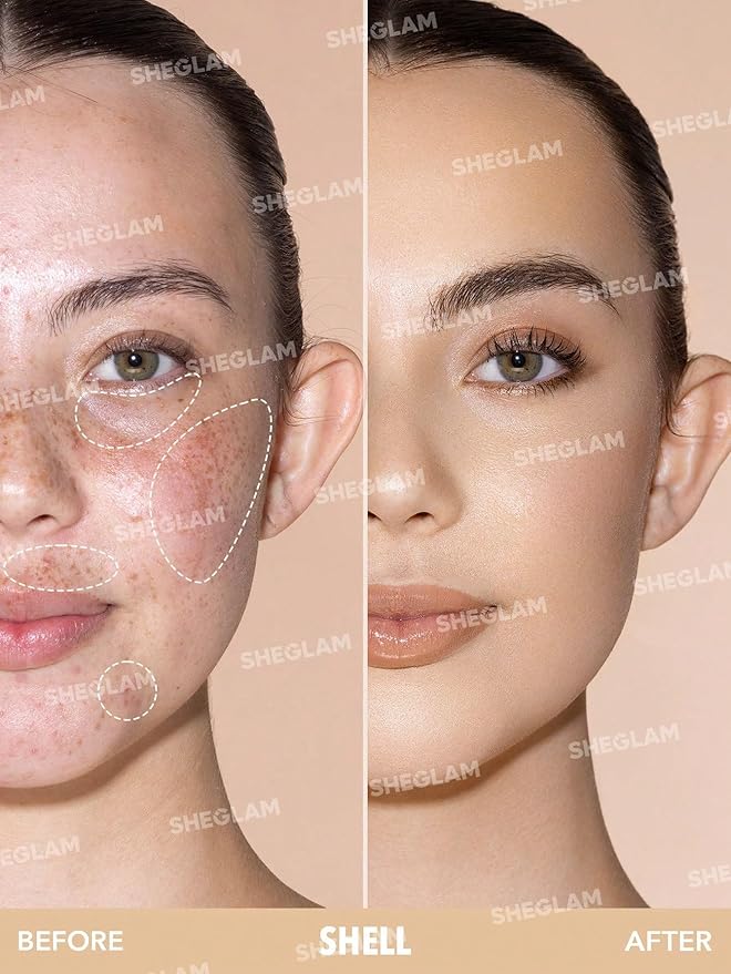 SHEGLAM Complexion Boost Concealer Sponge-Head Applicator Matte Liquid Concealer Long Lasting Brightening Color Corrector Weightless All-Day Long Lasting Hydrating Concealer-Shell