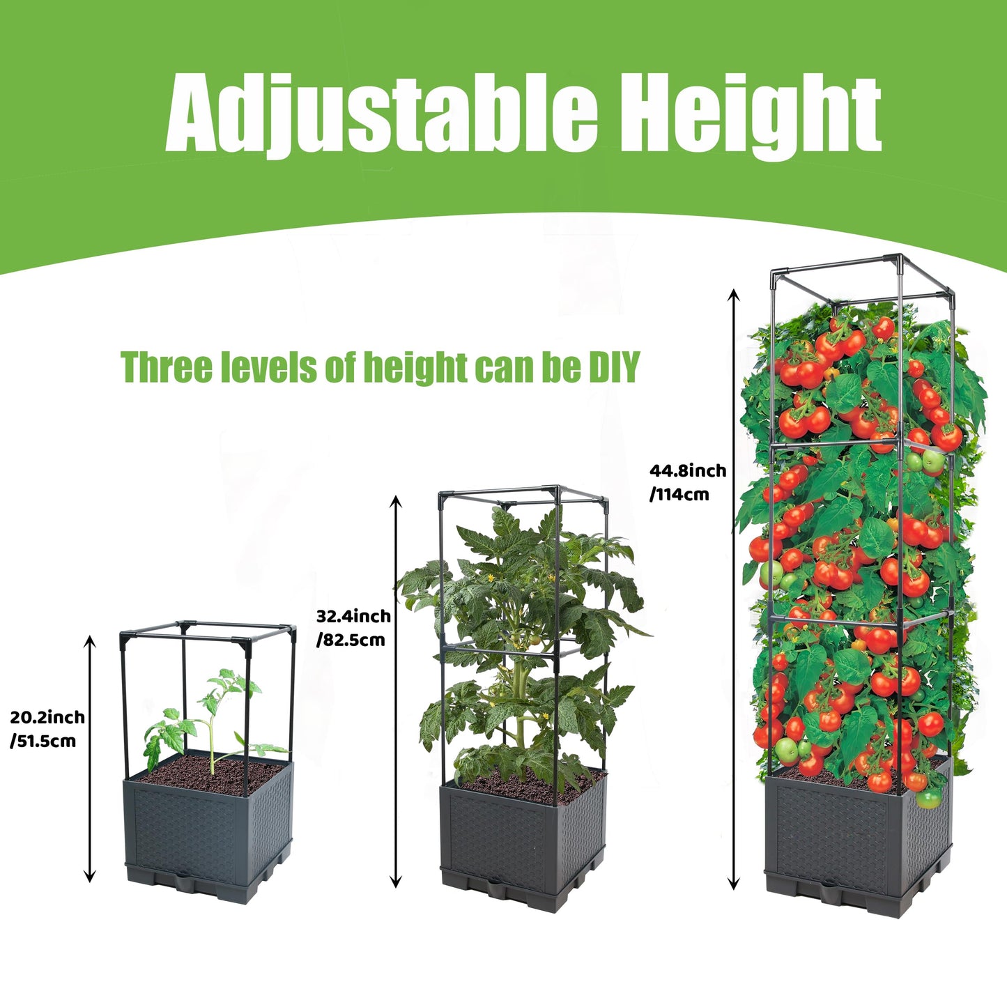 Sunnyglade 2 Pcs Raised Garden Bed Planter Box with Trellis, 44” Tomato Trellis Planter for Various Vine Climbing Plants Vegetables Detachable Frame for Outdoor Indoor Terrace