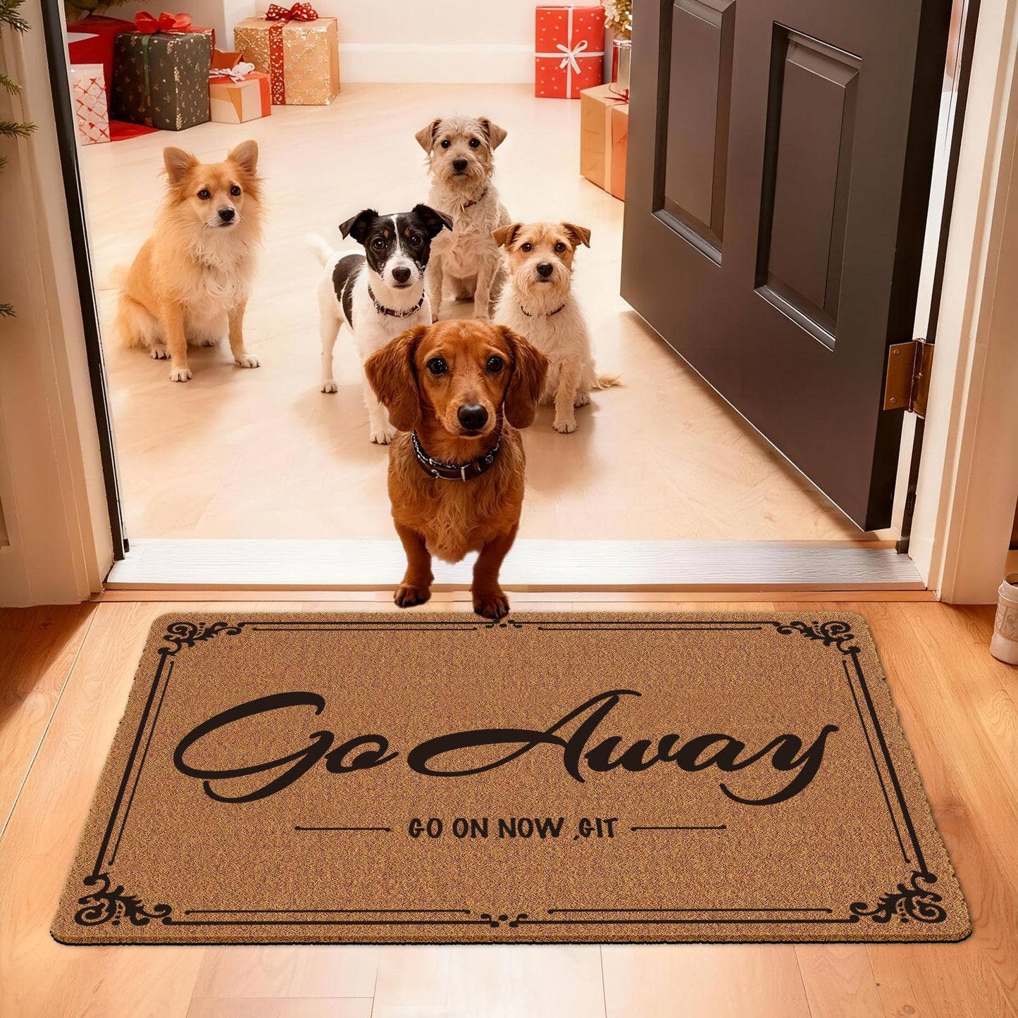 Go Away Go On Now Git Doormat 30x17 Inch Front Mat Funny Halloween Coir Doormat Outdoors Indoor Washable Cute Holiday Welcome Mats for Entryway with Rubber Backing Home Decor Prank Gift