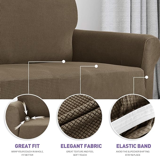 ZNSAYOTX Stretch Oversized Couch Cover Universal Sofa Covers for Living Room Dogs Pet Furniture Protector Spandex Extra Large Sofa Slipcovers with Anti Slip Foam Sticks (Brown, XL Sofa)