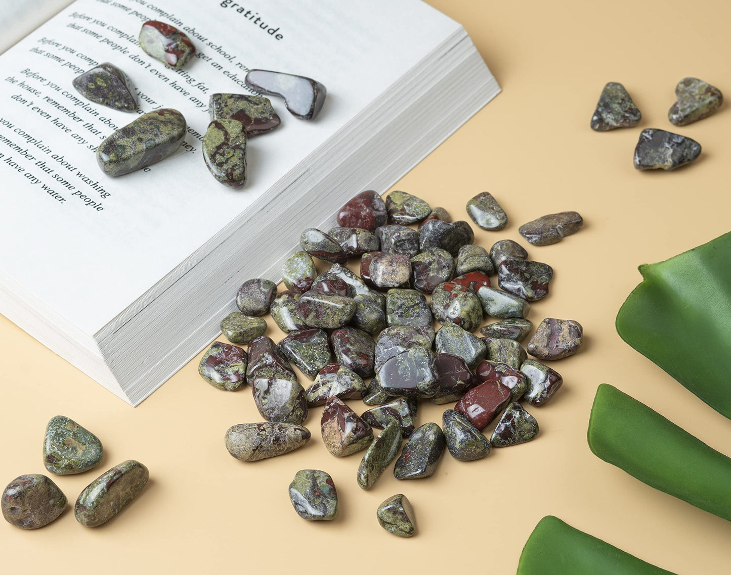 Crocon 1LB Dragon Bloodstone Tumbled Stones and Crystals bulk 2000+ Carats Natural Crystal Kit for Reiki Healing Crystals Polished Tumble Stones Chakra Reiki Balancing Gift Home Decor DIY Crafts