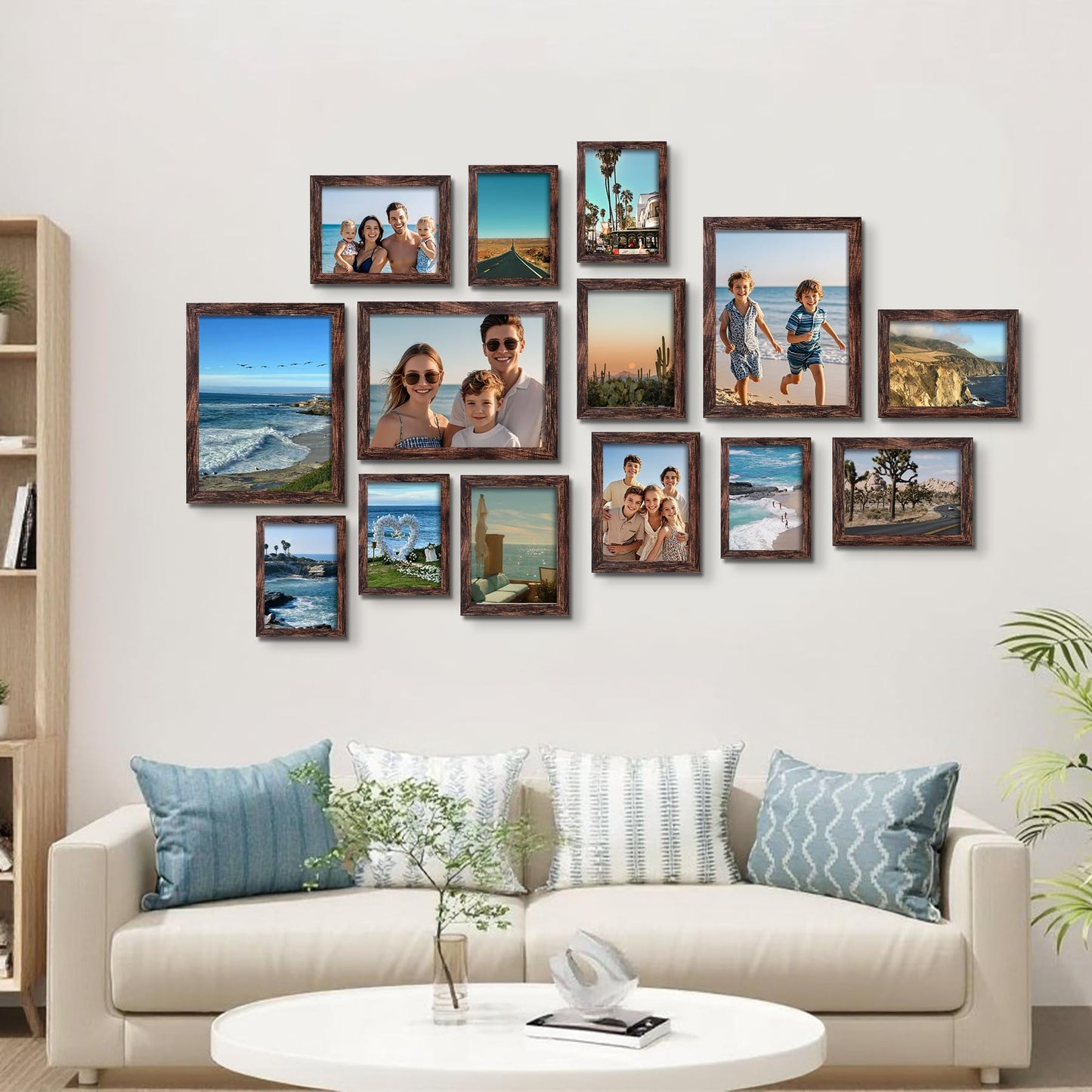 BESCRCL 15 Pack Real Glass Picture Frames Collage Wall Decor, Including 3pcs 8x10, 6pcs 5x7, 6pcs 4x6 Photo Frames for Gallery Wall or Tabletop Display, Brown