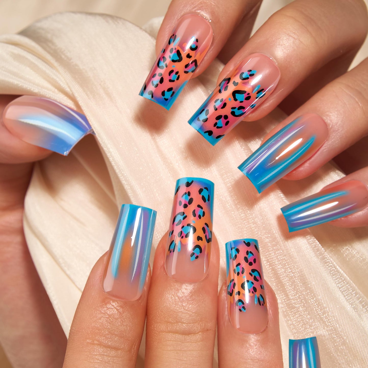CurvLife Press On Nails Kit - Full Cover False Nail Tips with Trendy Designs, Reusable & Glue Included - Easy Application Nail Accessories for Women (leopard print, Medium)