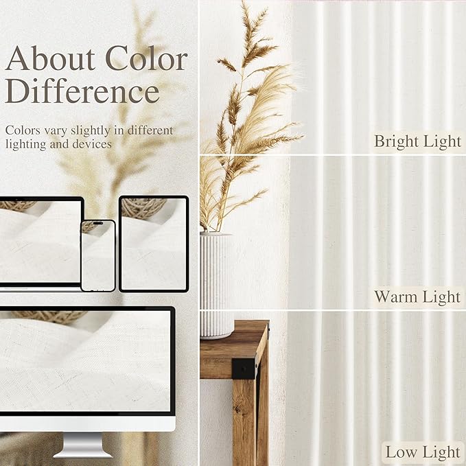 Nanspring Neutral Linen Curtains 84 Inch Length 2 Panels Set for Living Room Light Filtering Semi Sheer Curtain Back Tab and Rod Pocket Luxury Modern Farmhouse Coastal Decor Drapes for Bedroom 52x84