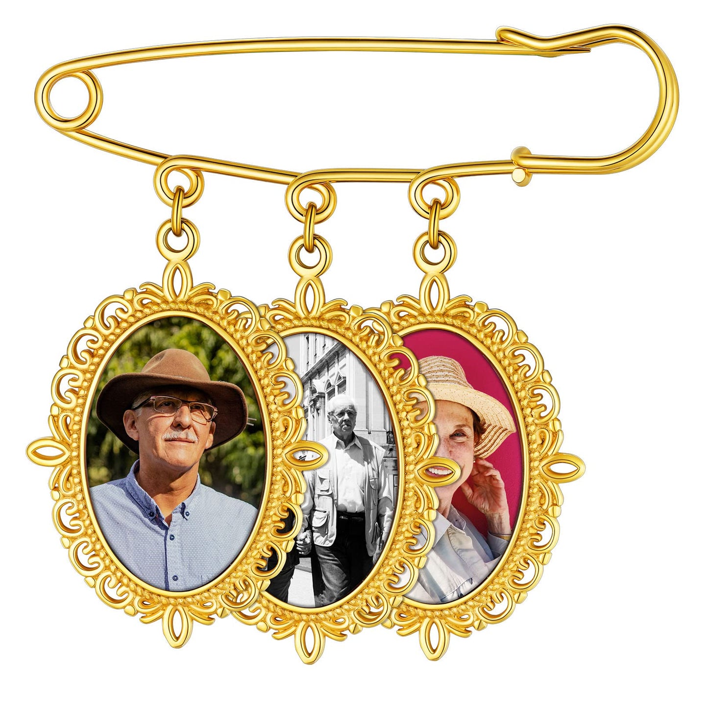 Custom4U Wedding Charms for Bouquet Custom 3 Picutres Customized Photo Pins Oval Shaped Memory Charm Funeral Boutonniere