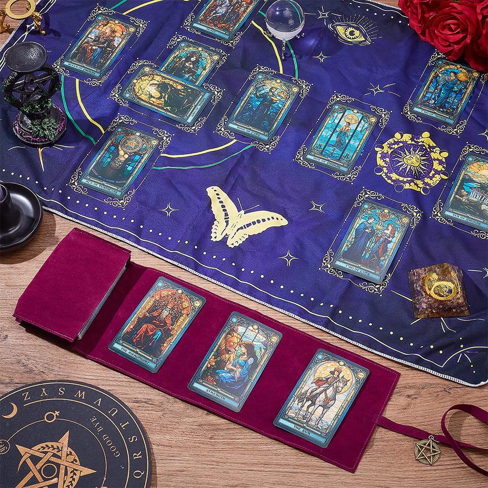 INFUNLY Tarot Card Bag Tablecloth Set Purple Butterfly Altar Cloth 30x20 Velvet Tarot Tablecloth with Pentacle Pendant Astrology Divination Non Slip Mat for Cards Reading Crystals Spiritual Rituals