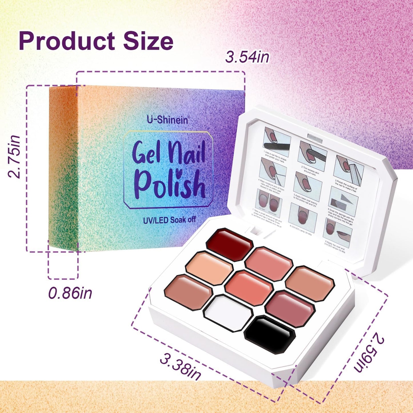U-Shinein 9 Colors Pat Painting Nail Gel Sponge Set,Hema＆TPO Free,6-in-1 Gradient Ombre Paint Nails Gel Palette for Blooming,Nail Color,Liner Gel,French Nail,Chrome Powder,No Wipe,DIY Nail Art(E)