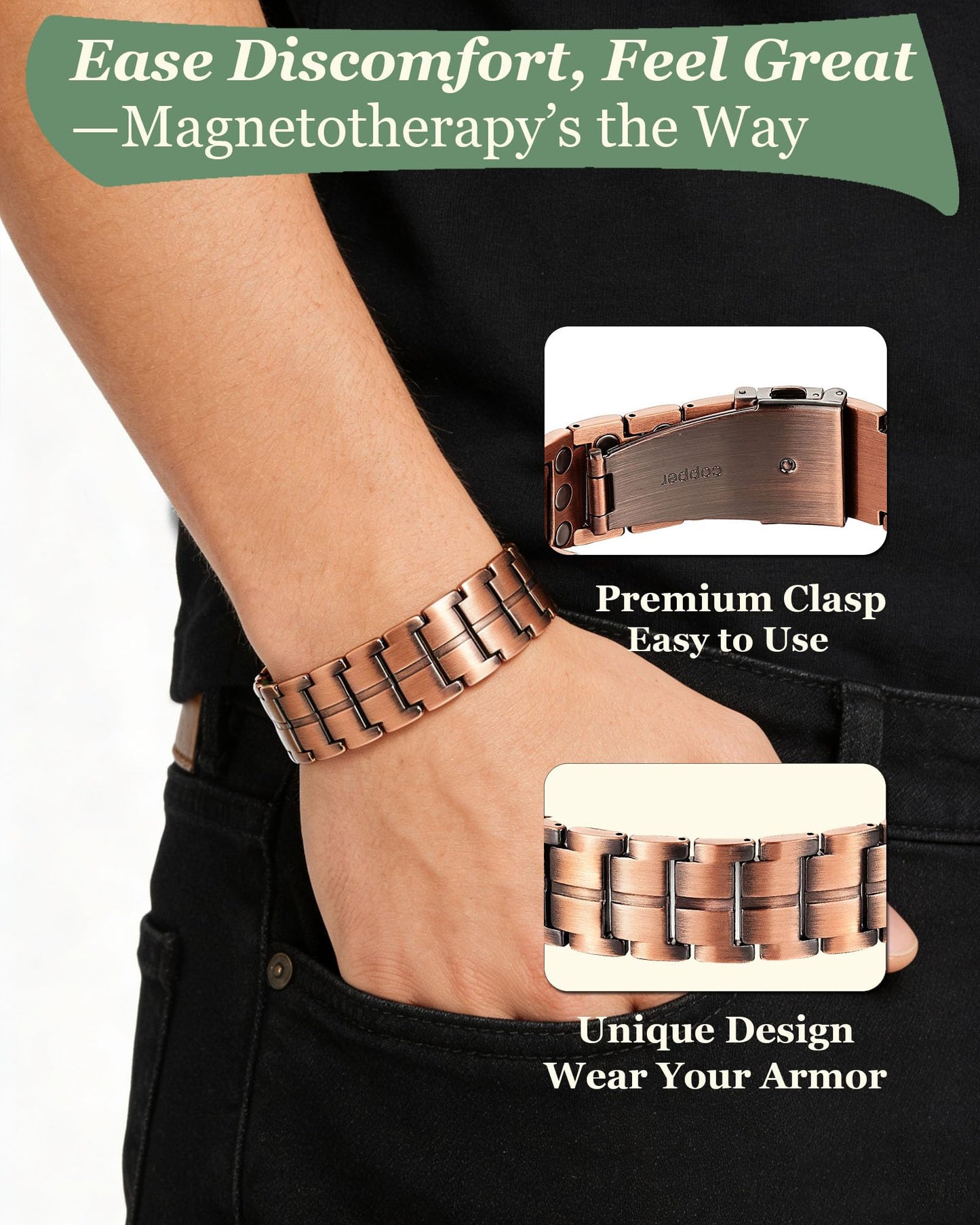 Krilicy 99% copper bracelet for men,magnetic therapy bracelet with 3X ultra strength magnets