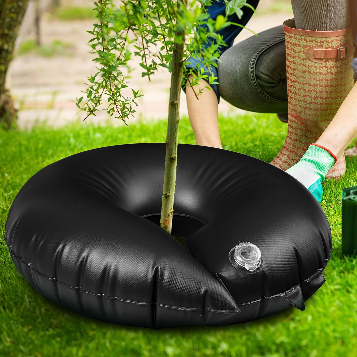 TaoBary 2 Pcs 10 Gallon Tree Watering Ring Bag Slow Release Watering Bag Deep Root Automatic Drip System PVC Drip Irrigation Pouch Donuts for Newly Planted Multi Trunk Trees Shrubs (Black)