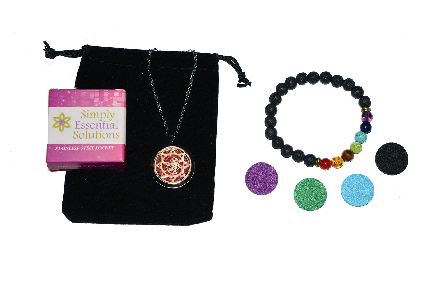 Aromatherapy Essential Oil Diffuser Stainless Steel 30MM Silver Magnetic Locket Pendant with Chain Necklace and Colored Refill Pads & Diffuser Bracelet All in a Velvet Bag (Christmas Bells in a Star)