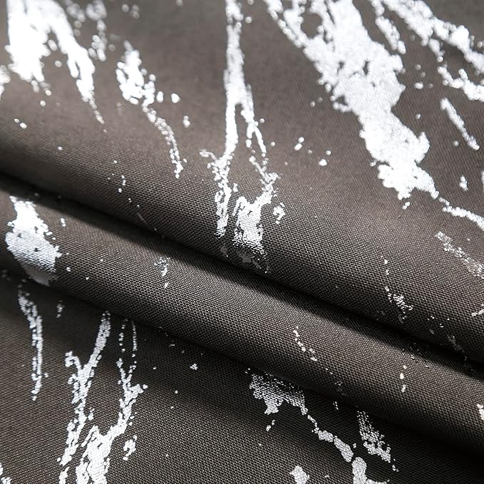 Taisier Home Silver Foil Print Linen Textured Curtains Geometric Marble Pattern Design Curtains for Living Room Thermal Insulated Window Treatment 2 Panels 95" L,Dark Grey and Silver Curtain Print