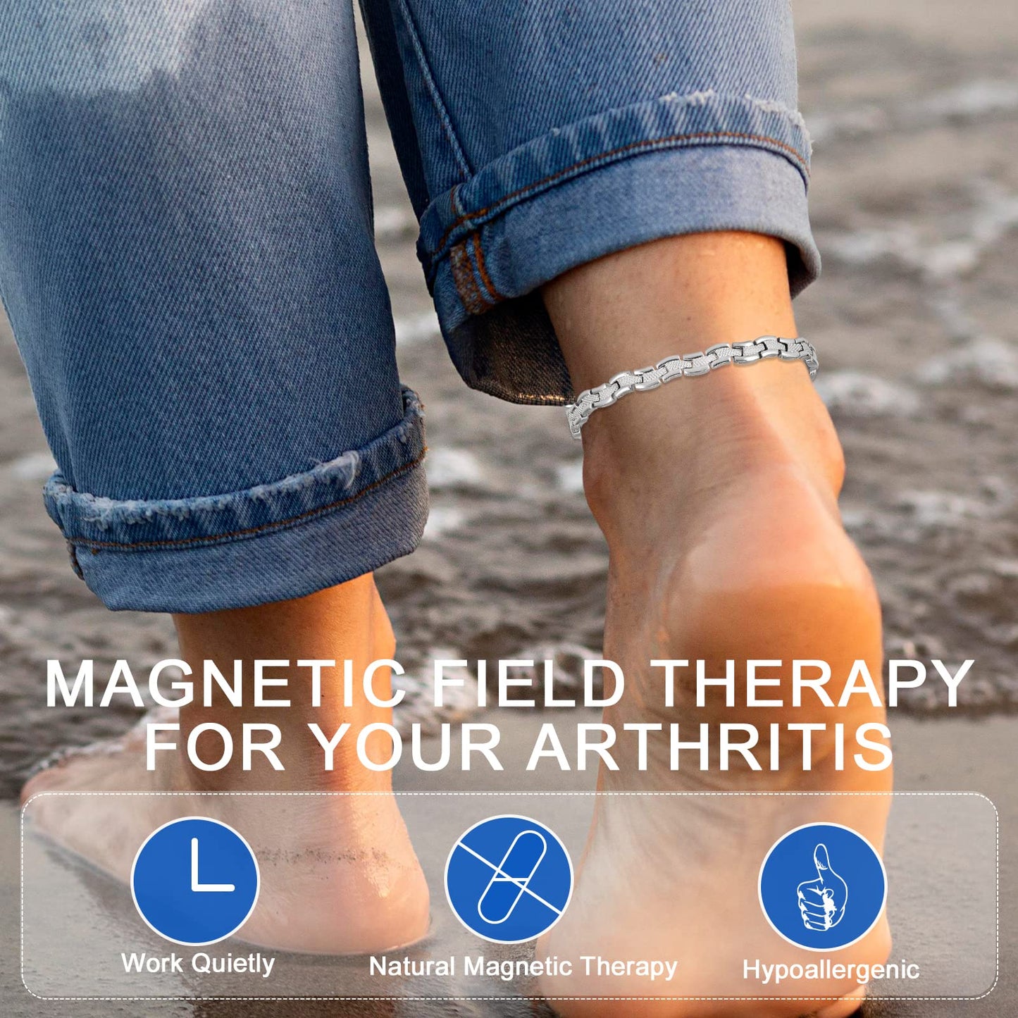 MagVIVACE Magnetic Anklet for Women, Stainless Steel Ankle Bracelet with Magnets (1)