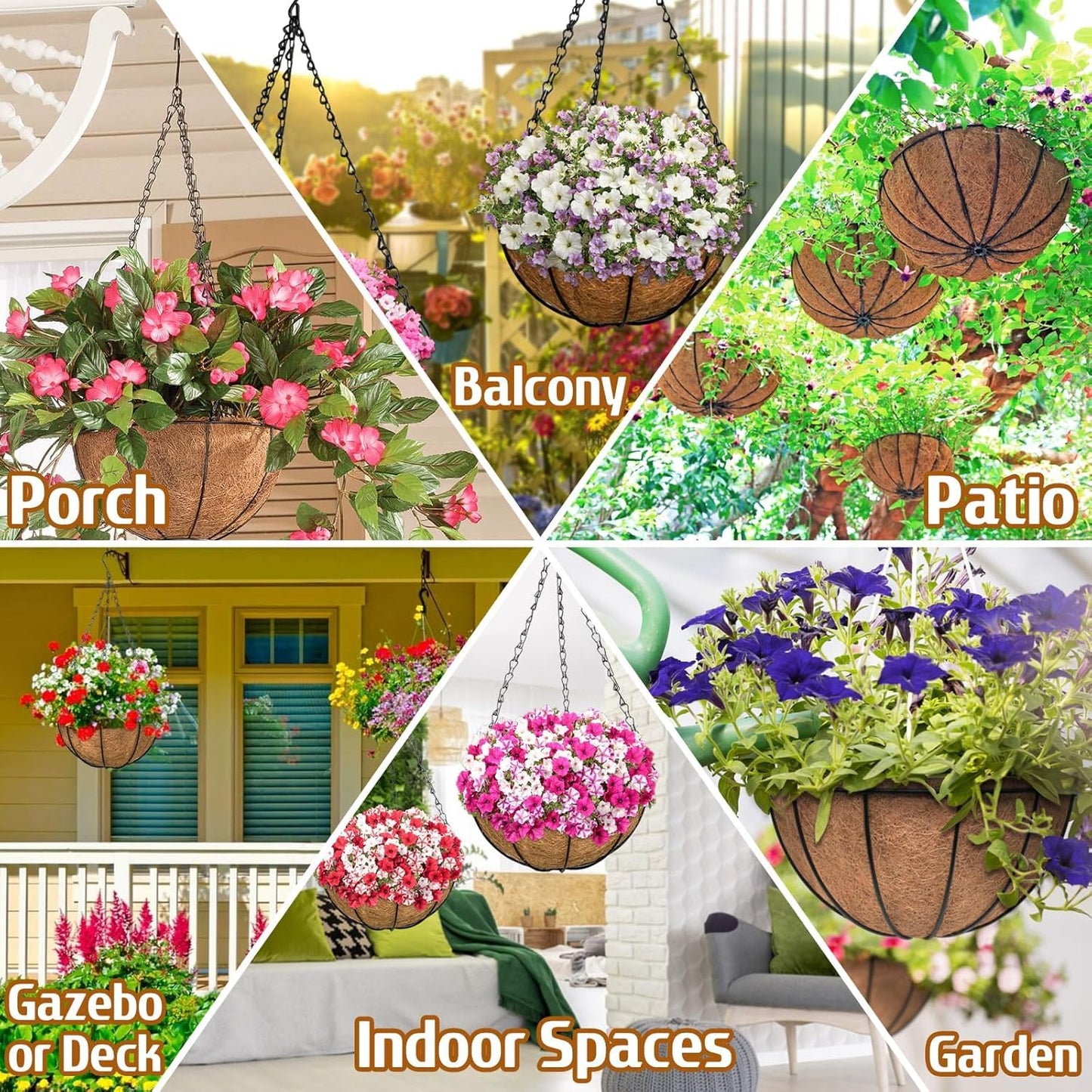 ZeeDix 2 Pack 18 Inch Large Hanging Baskets for Plants Outdoor with Coconut Liners Replacement, Hanging planters Baskets with Natural Coco Liner for Outdoor Indoor Planters Flowers Vegetables