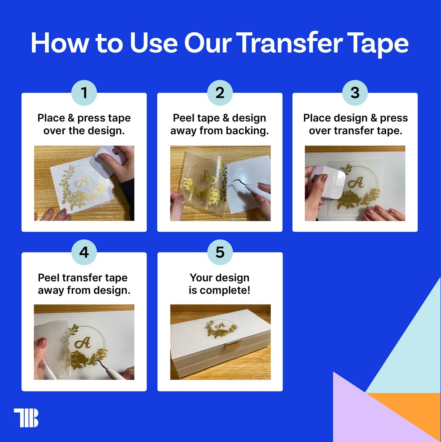 TapeManBlue Clear Transfer Tape for Vinyl, 12" x 100' Roll with Grid, Premium Vinyl Transfer Tape for Crafts, Decals, and Letters