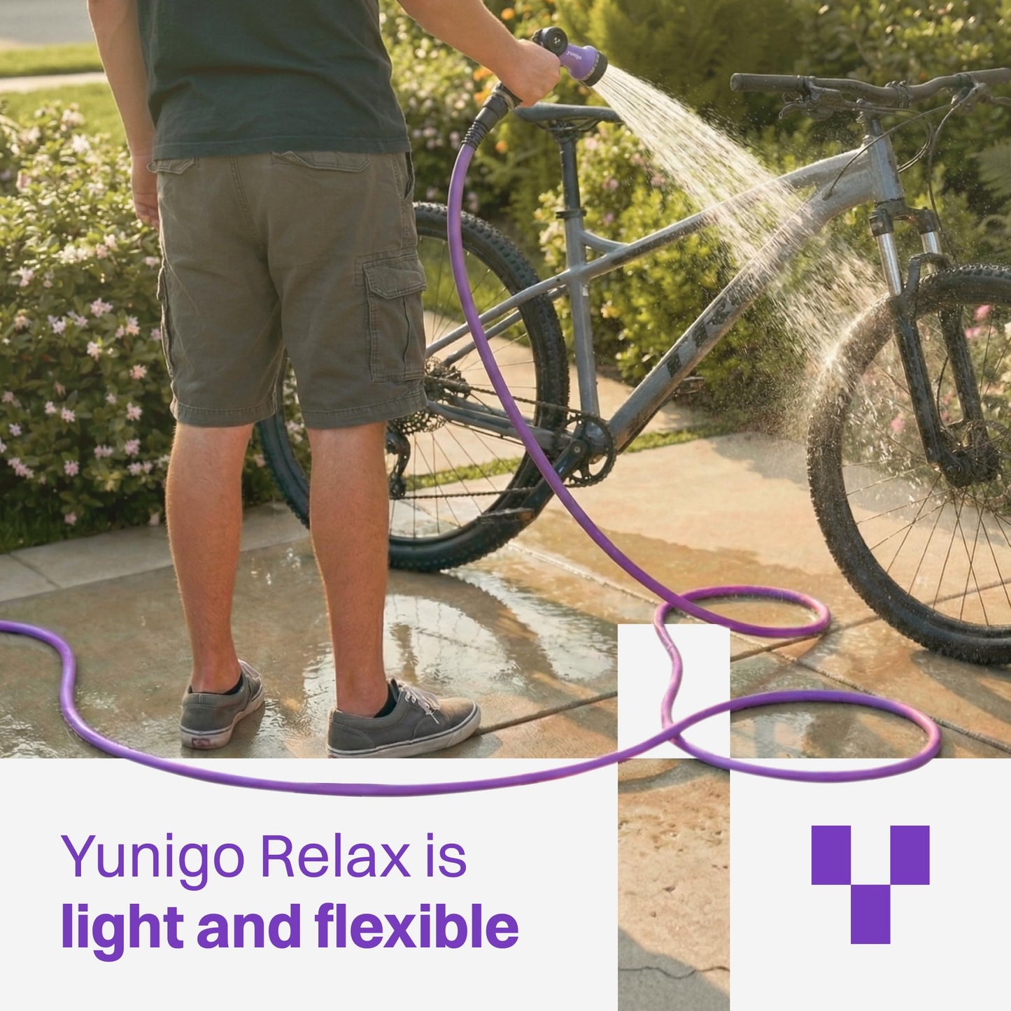 YUNIGO RELAX 100ft Expandable Purple Garden Hose – Lightweight No-Kink Design with Durable Aluminum Couplings, Spray Nozzle & Hose Mender for Home & Garden Watering