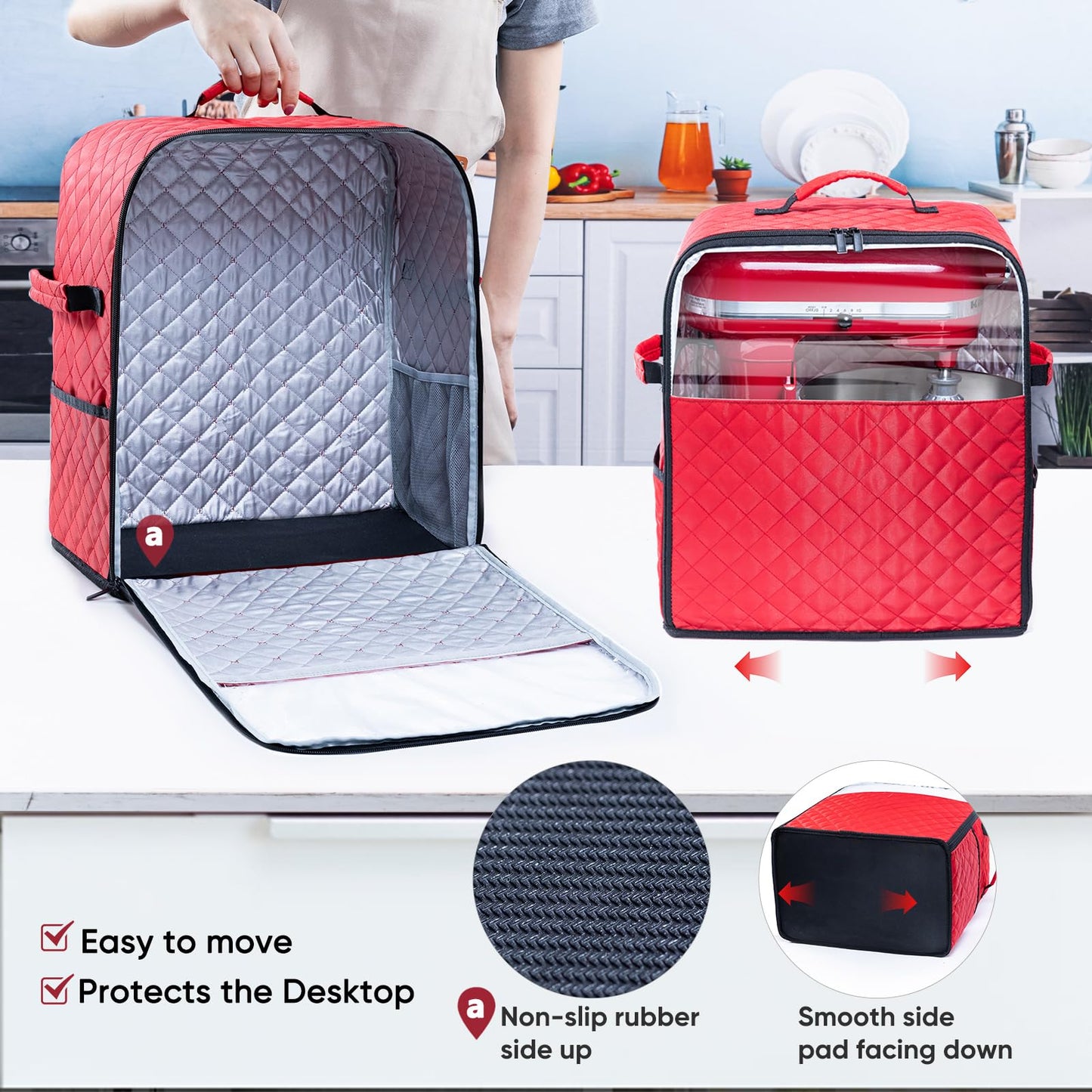 BAGSPRITE Stand Mixer Cover with Appliance Sliders Base Compatible with KitchenAid Mixer-Storage Bag for 4.5/5 Quart with Pockets for Kitchen Aid Accessories and Attachments