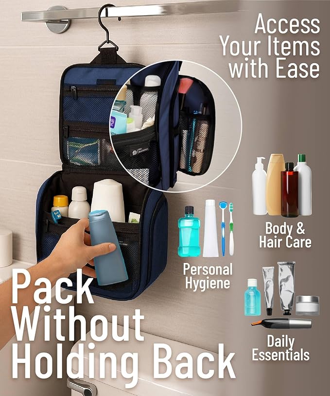 DD D&D Wanderlust D&D Hanging Travel Toiletry Bag for Men and Women – Cosmetics, Makeup and Toiletries Organizer Kit with 10 Compartments